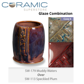 Muddy Waters SW-179 over Speckled Plum SW-113 Stoneware Combination Muddy Waters SW-179 over Speckled Plum SW-113 Stoneware Combination